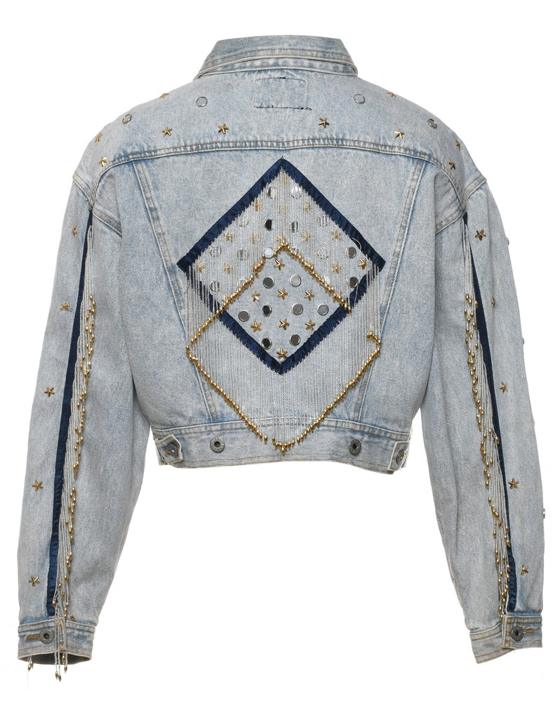 Embellished Light Wash 1990s Denim Jacket - M