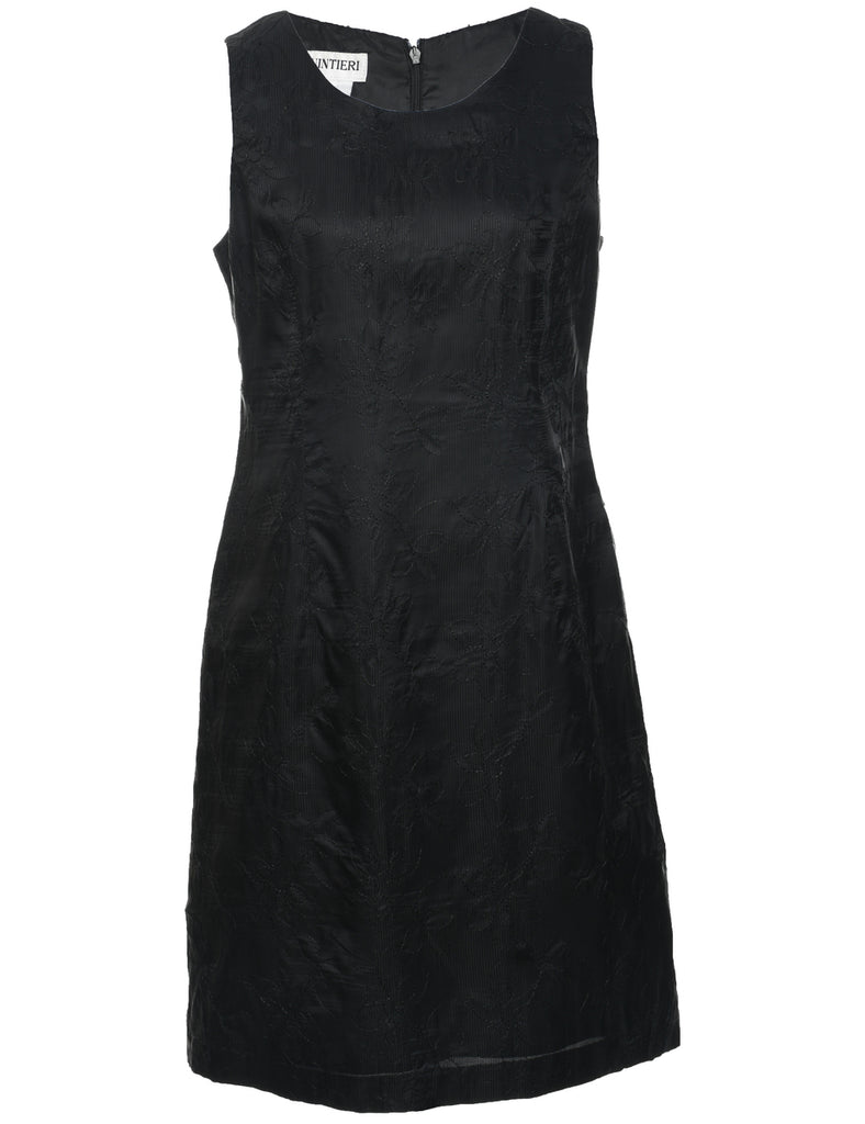 Embroidered Black Dress - M