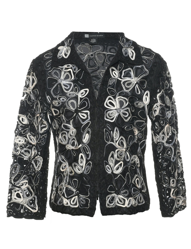 Embroidered Black Jacket - S
