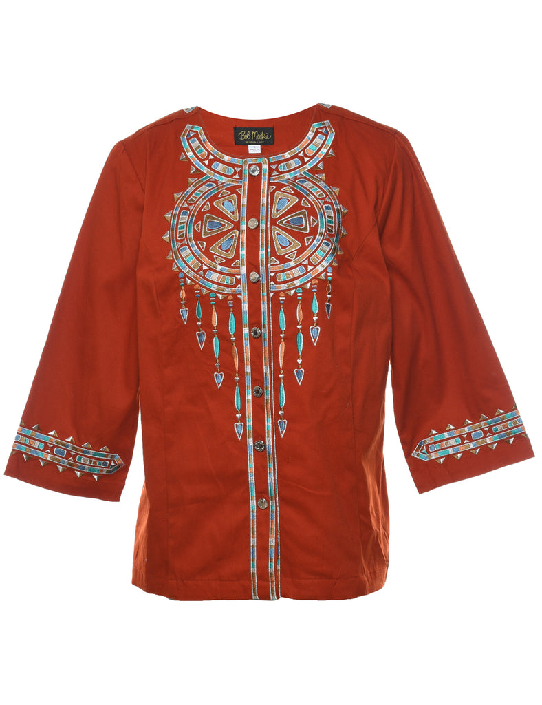 Embroidered Burnt Orange Bob Mackie Tapestry Jacket - S