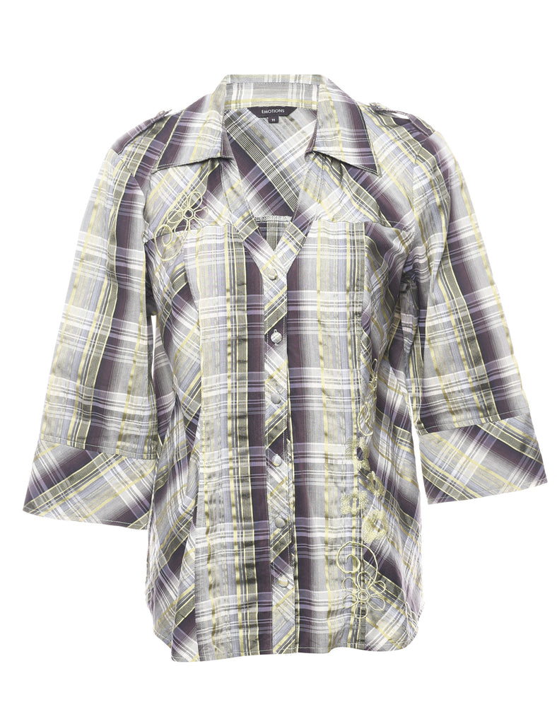 Embroidered Checked Shirt - M