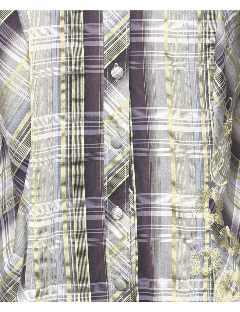 Embroidered Checked Shirt - M