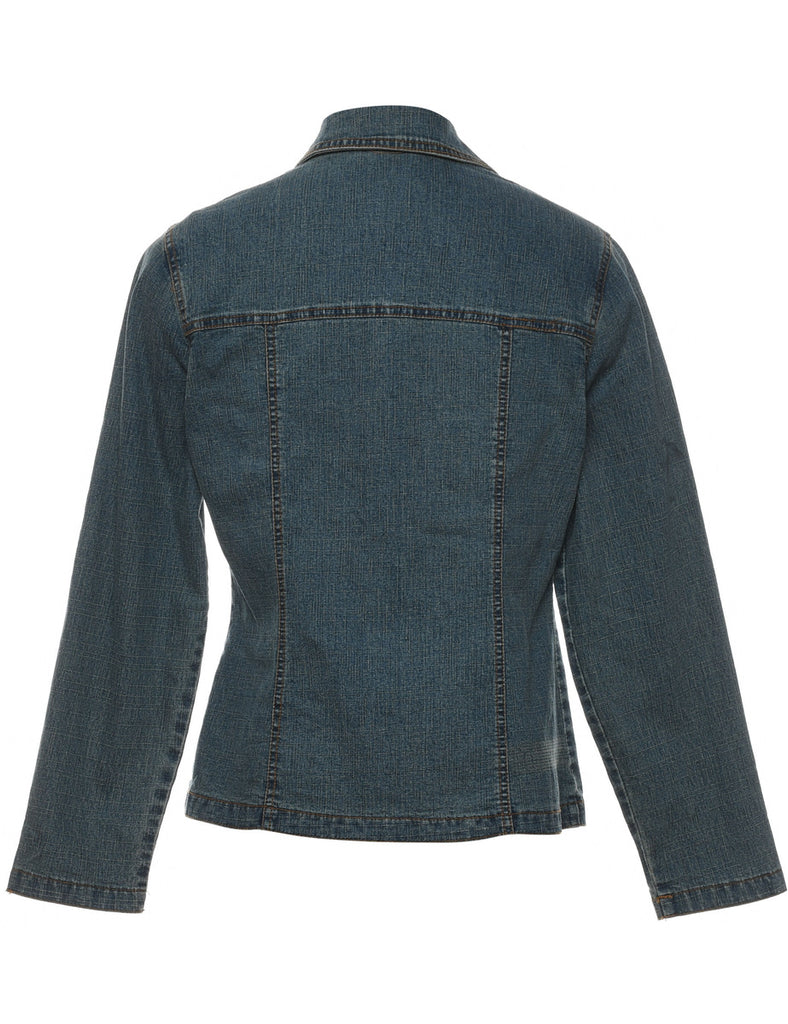 Embroidered Faded Wash Y2K Denim Jacket - M