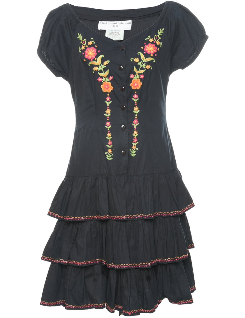Embroidered Floral Pattern Dress - XS