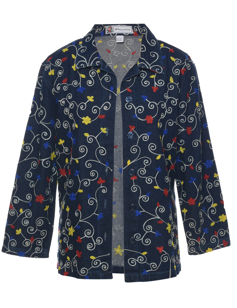 Embroidered Indigo Denim Jacket - L