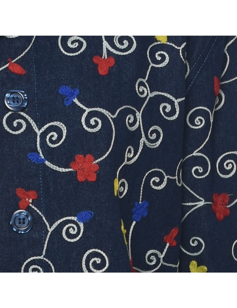 Embroidered Indigo Denim Jacket - L