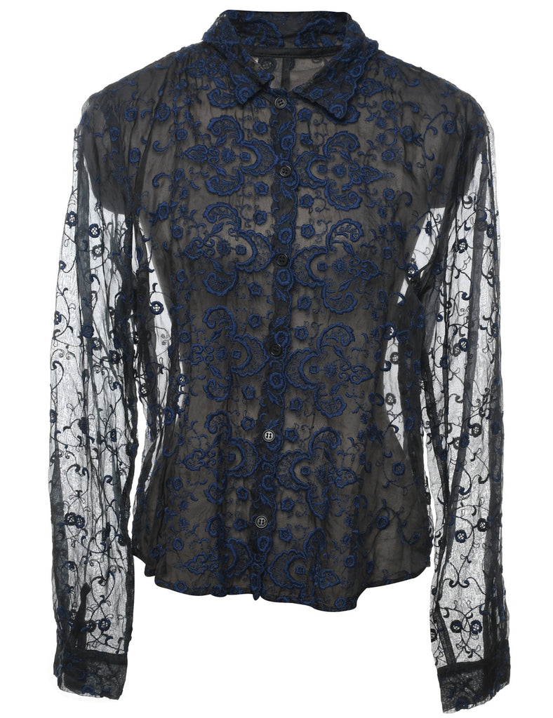 Embroidered Printed Top - L