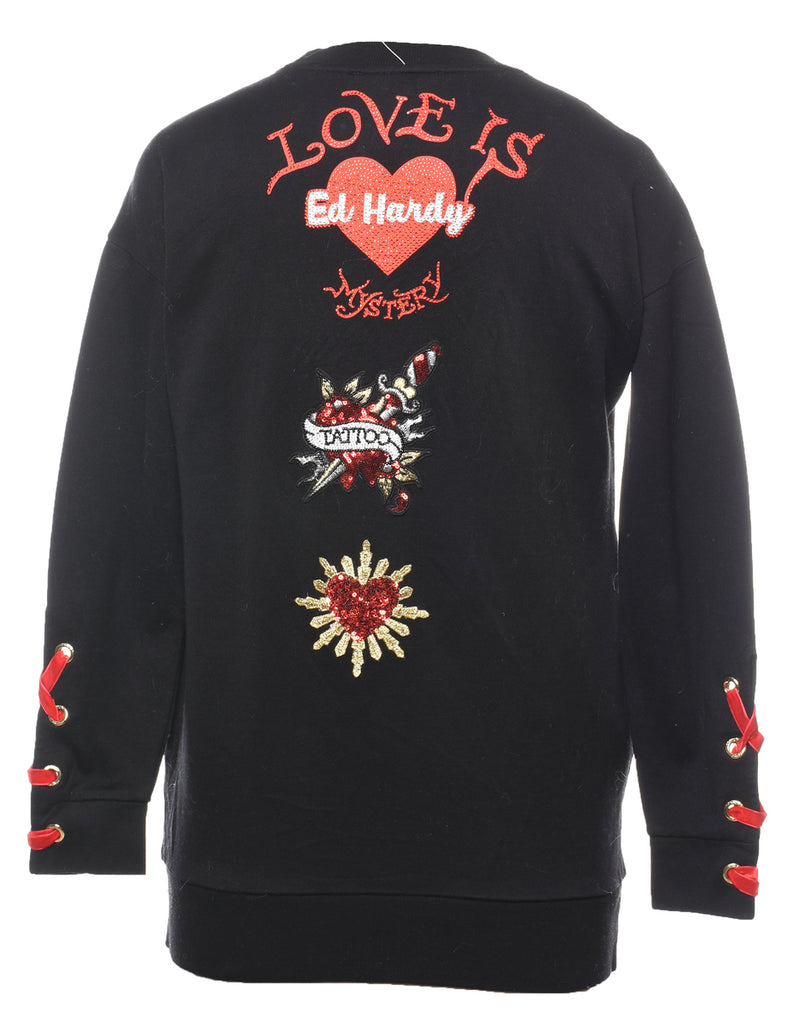 Embroidered & Sequined Ed Hardy Y2K Sweatshirt - S