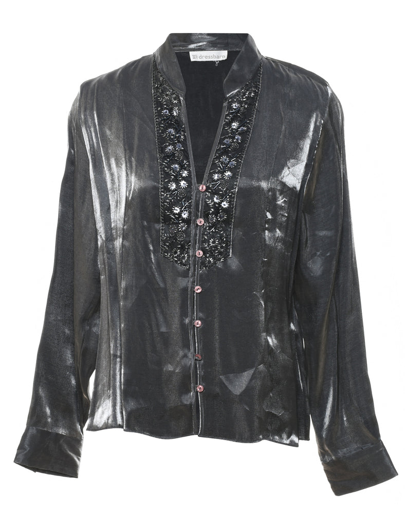 Embroidered Silver Shiny Blouse - L