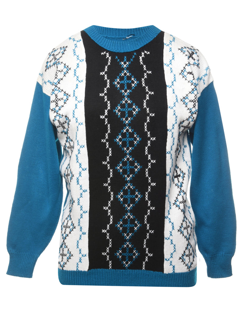 Embroidered Teal Jumper - M