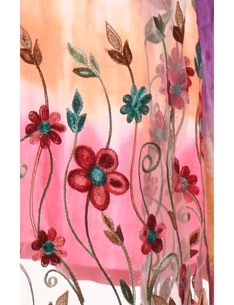 Embroidered Tie-dye Effect Sheer Extra Long Jacket - L