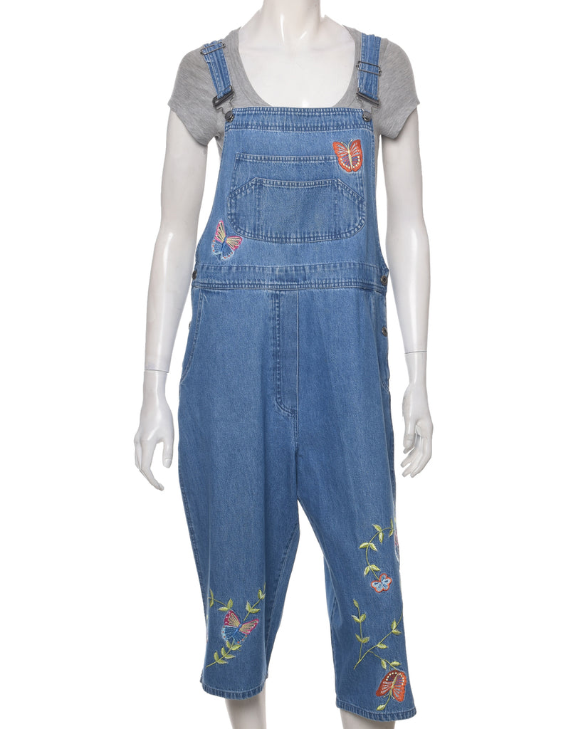 Embroidery Light Wash Dungarees - W38 L17
