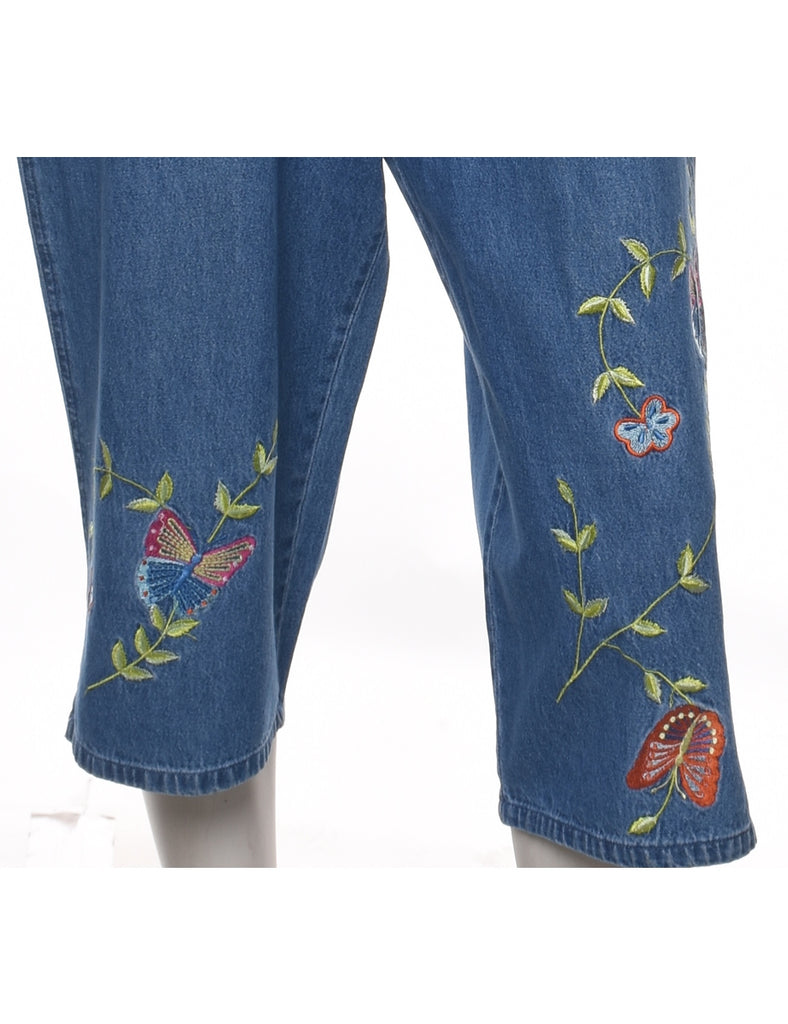 Embroidery Light Wash Dungarees - W38 L17