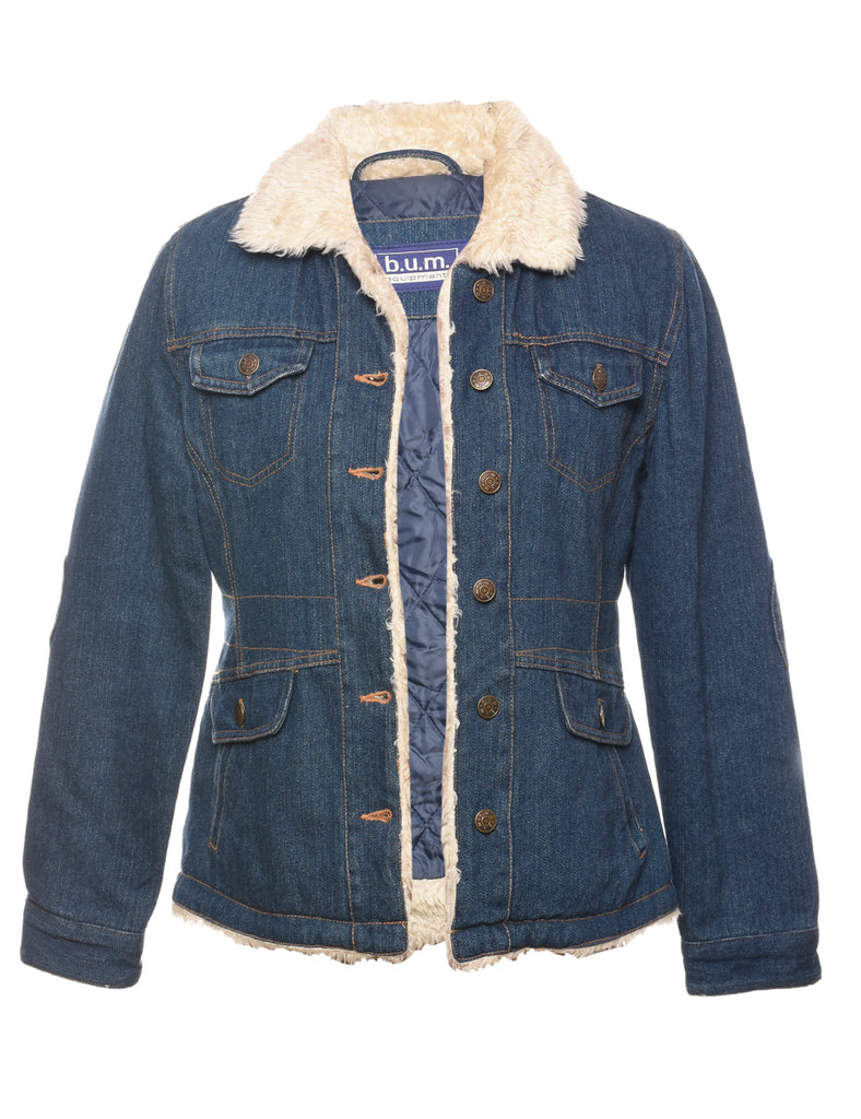 Faux Fur Trim 1990s Denim Jacket - M