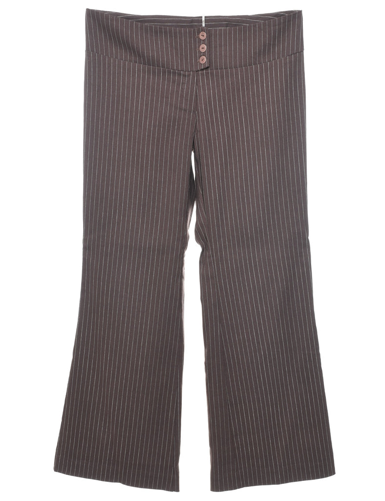 Flared Leg Dark Brown Pinstriped Y2K Trousers - W34 L31