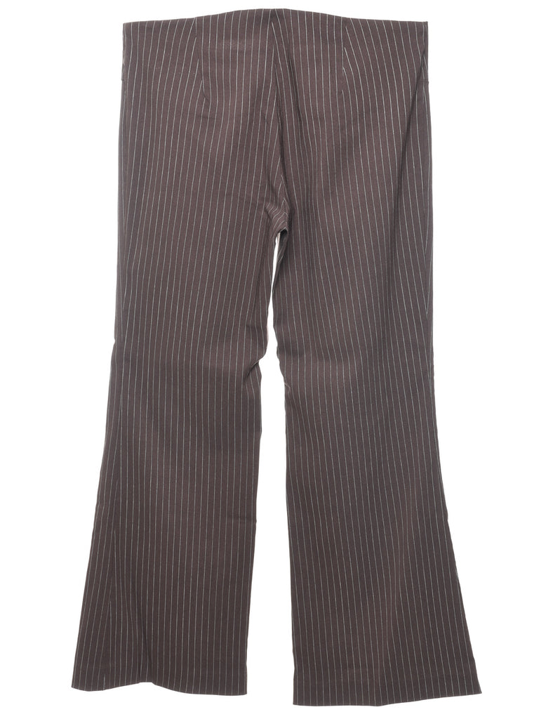 Flared Leg Dark Brown Pinstriped Y2K Trousers - W34 L31