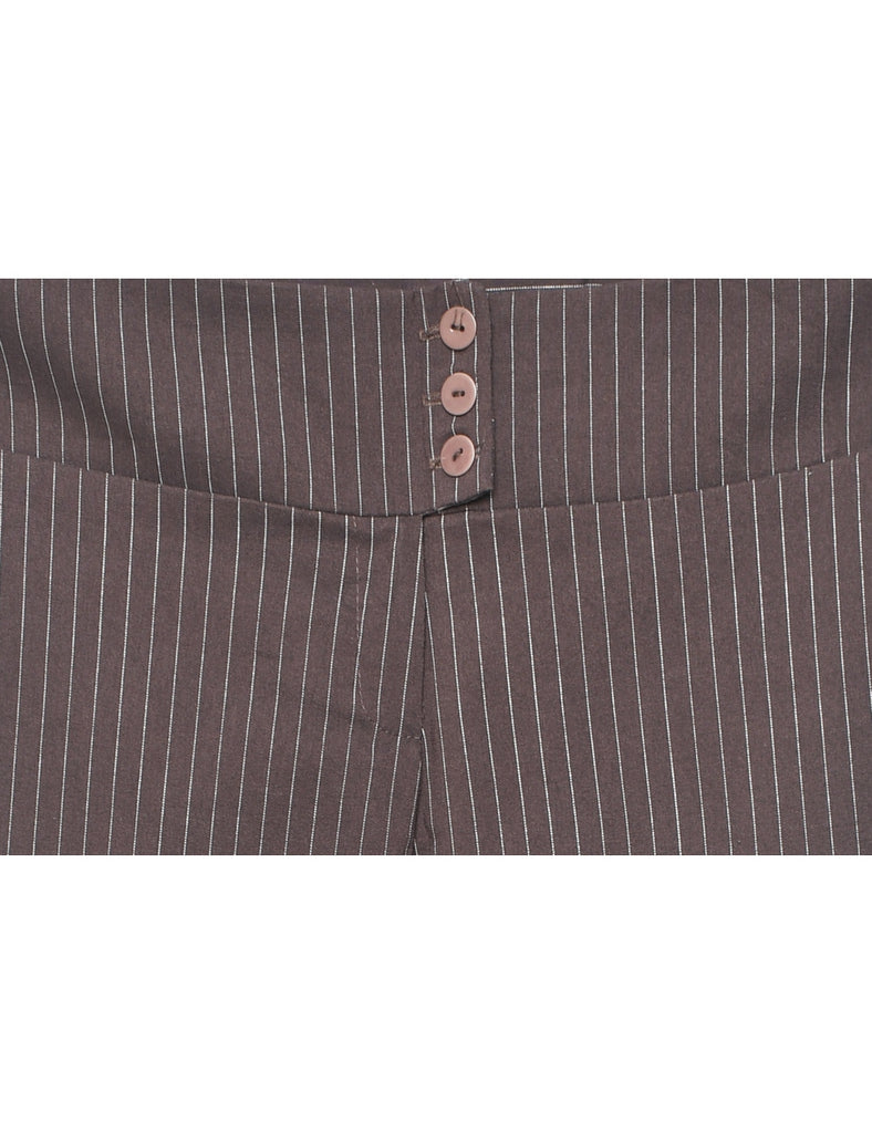 Flared Leg Dark Brown Pinstriped Y2K Trousers - W34 L31