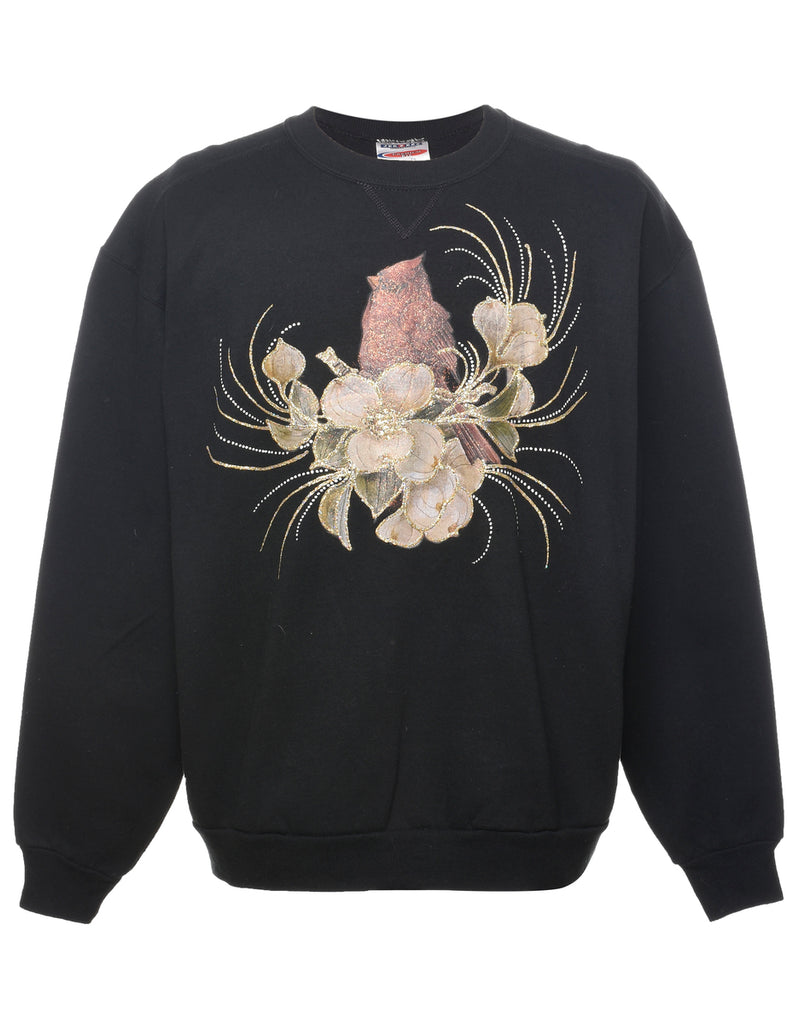 Floral 1990s Sparkly Sweatshirt - XL