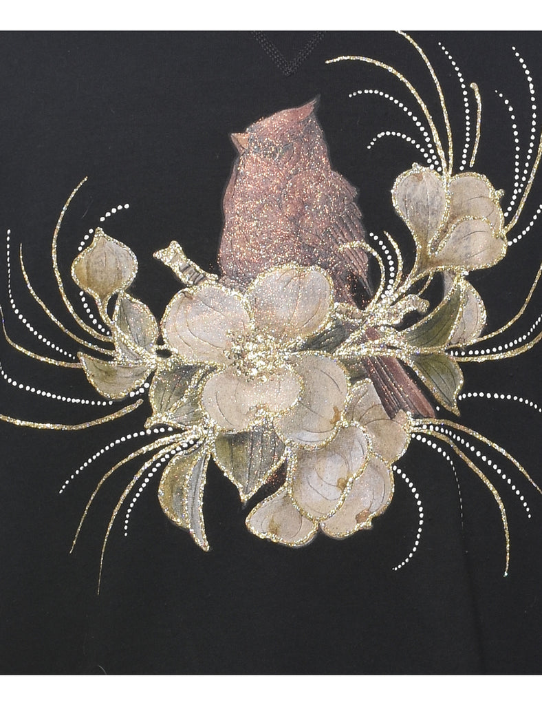Floral 1990s Sparkly Sweatshirt - XL
