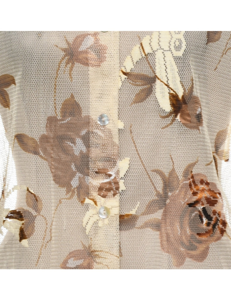 Floral Beige & Brown Sheer Shirt - L