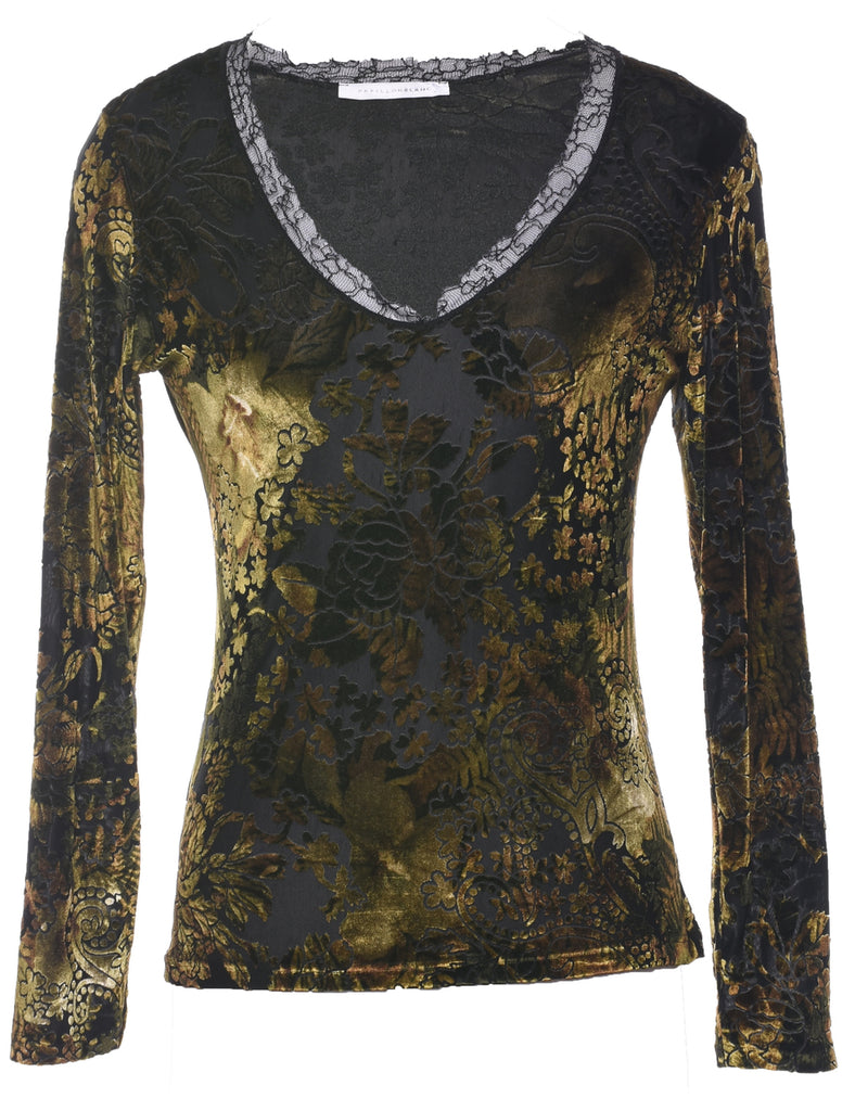 Floral Damask Fabric Evening Top - S