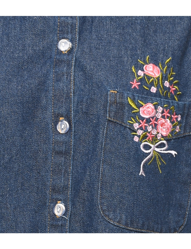 Floral Embroidered Denim Shirt - L