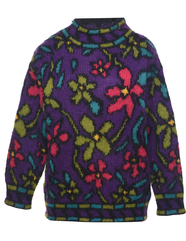 Floral Knit Jumper - L