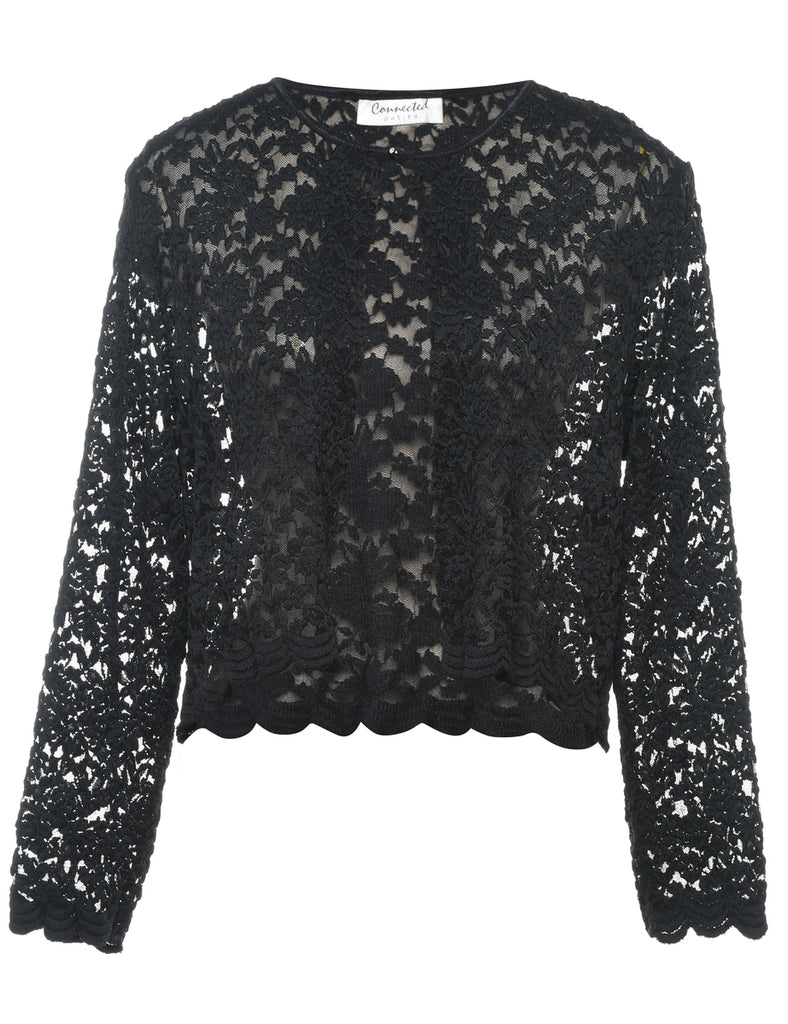 Floral Lace Black Sheer Jacket - M