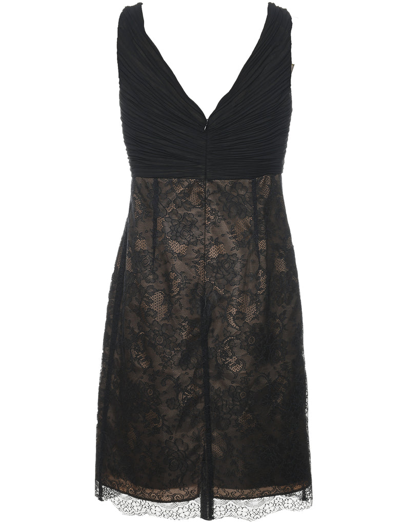 Floral Lace Black Sleeveless Evening Dress - L