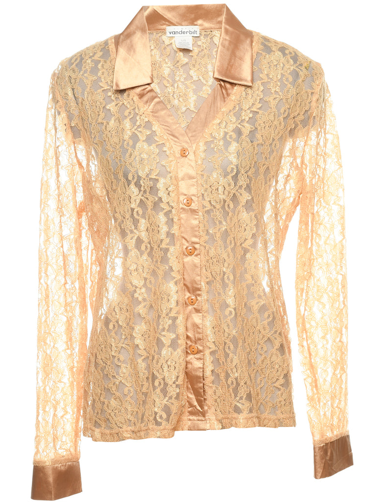 Floral Lace Gold Evening Blouse - L