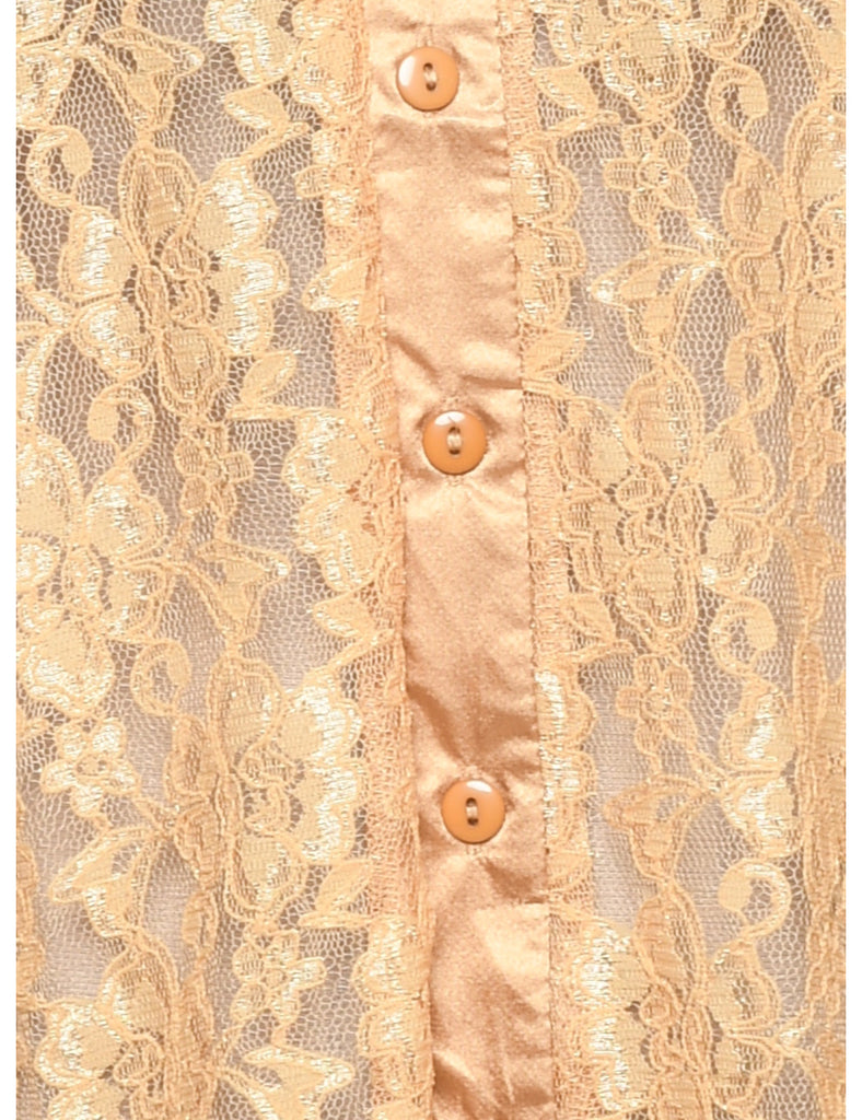 Floral Lace Gold Evening Blouse - L