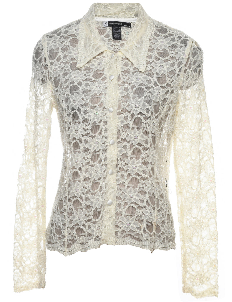 Floral Lace Off-White Evening Blouse - S