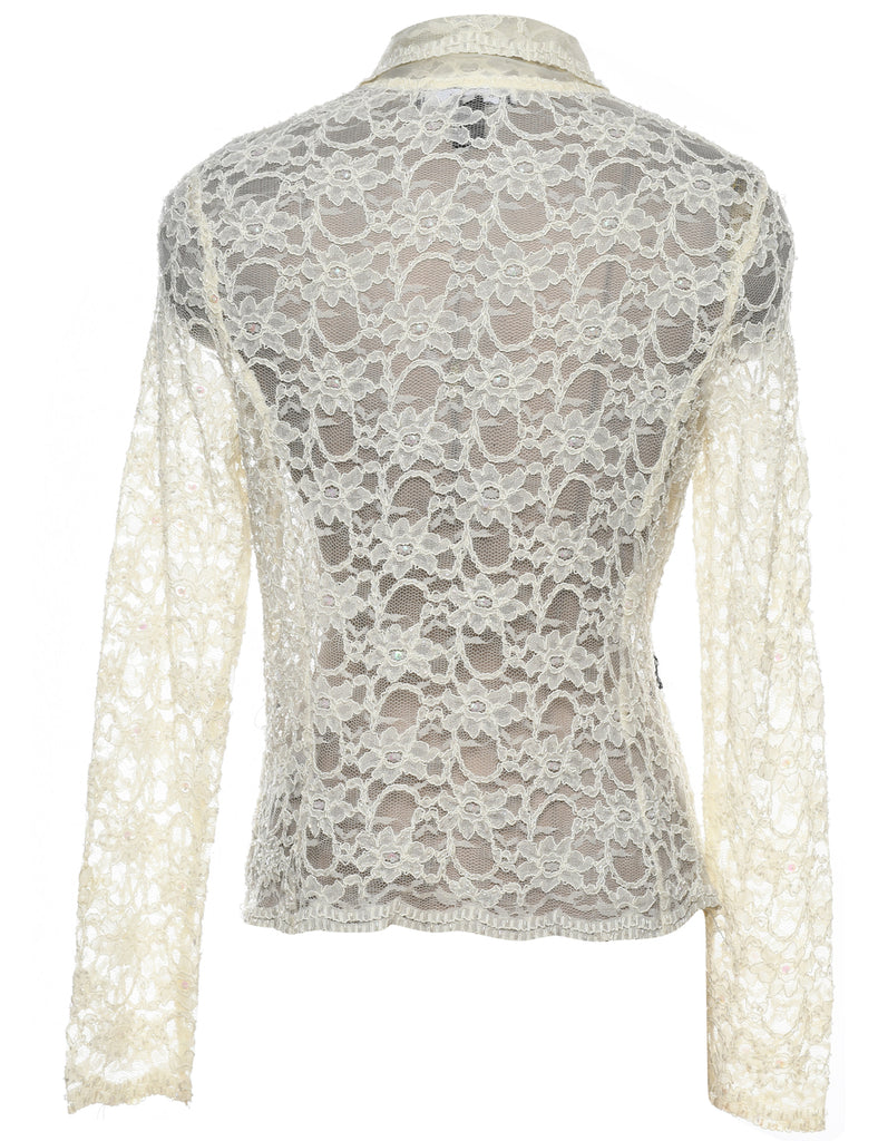 Floral Lace Off-White Evening Blouse - S