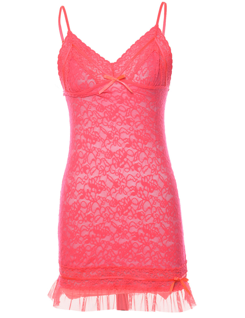 Floral Lace Pink Y2K Strappy Slip Dress - XS