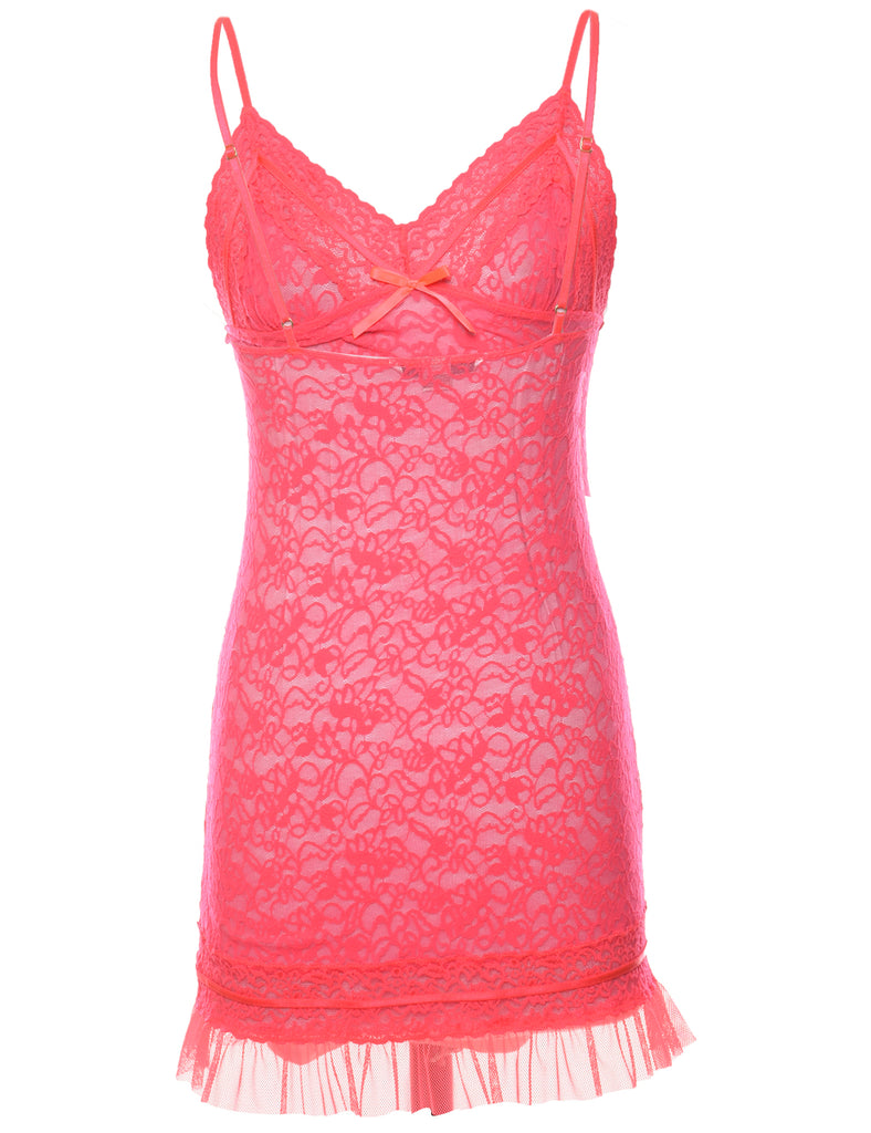 Floral Lace Pink Y2K Strappy Slip Dress - XS