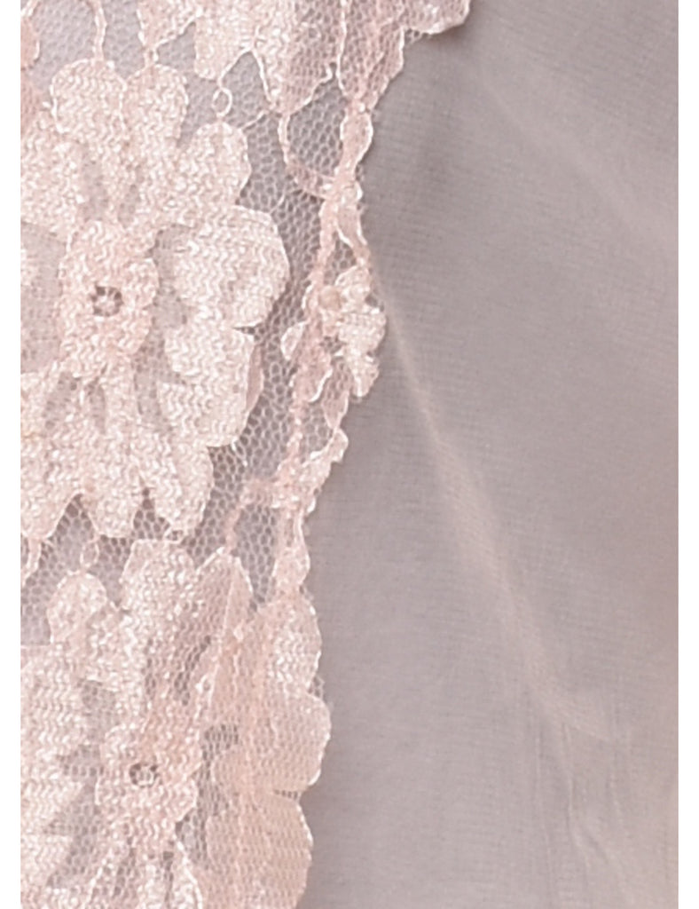 Floral Lace Trim Peach Sheer Bed Jacket - L