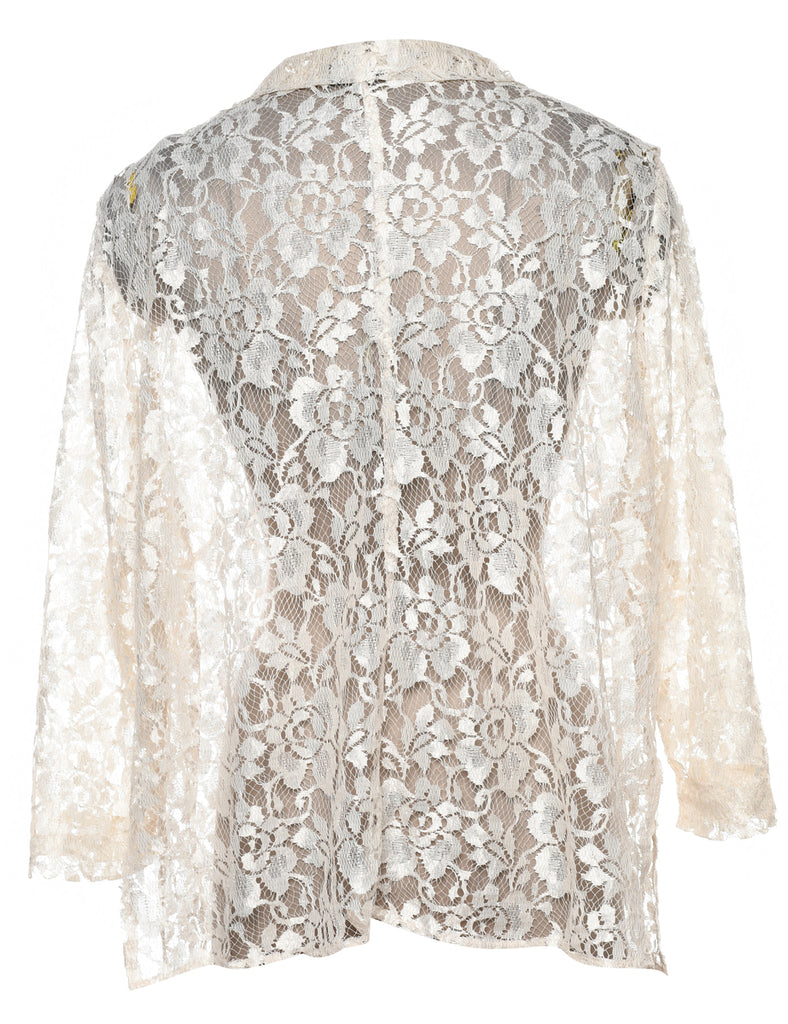 Floral Lace White Classic Evening Blouse - L