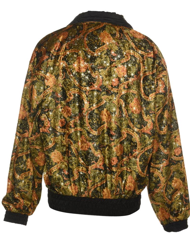 Floral & Paisley Pattern Orange & Green Nylon Jacket - L