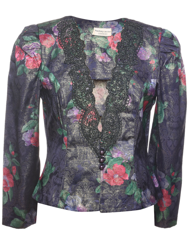 Floral Pattern 1980s Evening Jacket - L