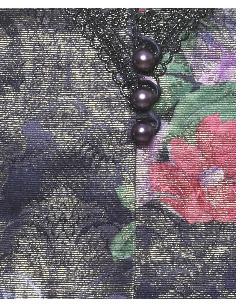 Floral Pattern 1980s Evening Jacket - L