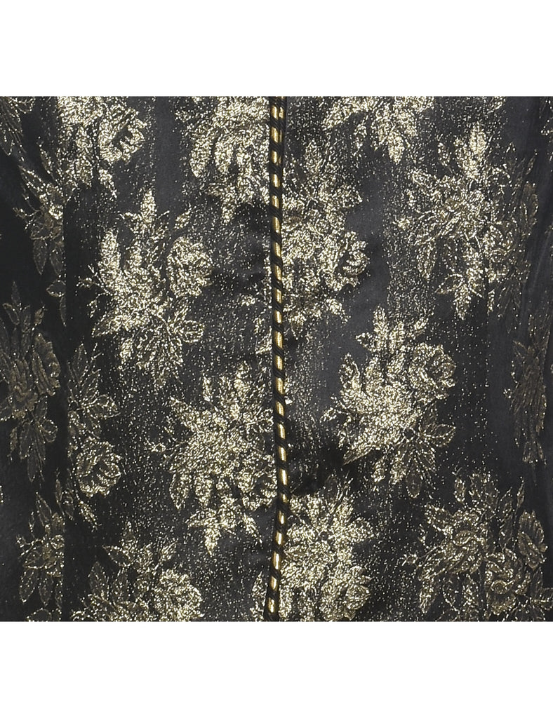 Floral Pattern Black & Gold 1980s Evening Jacket - L