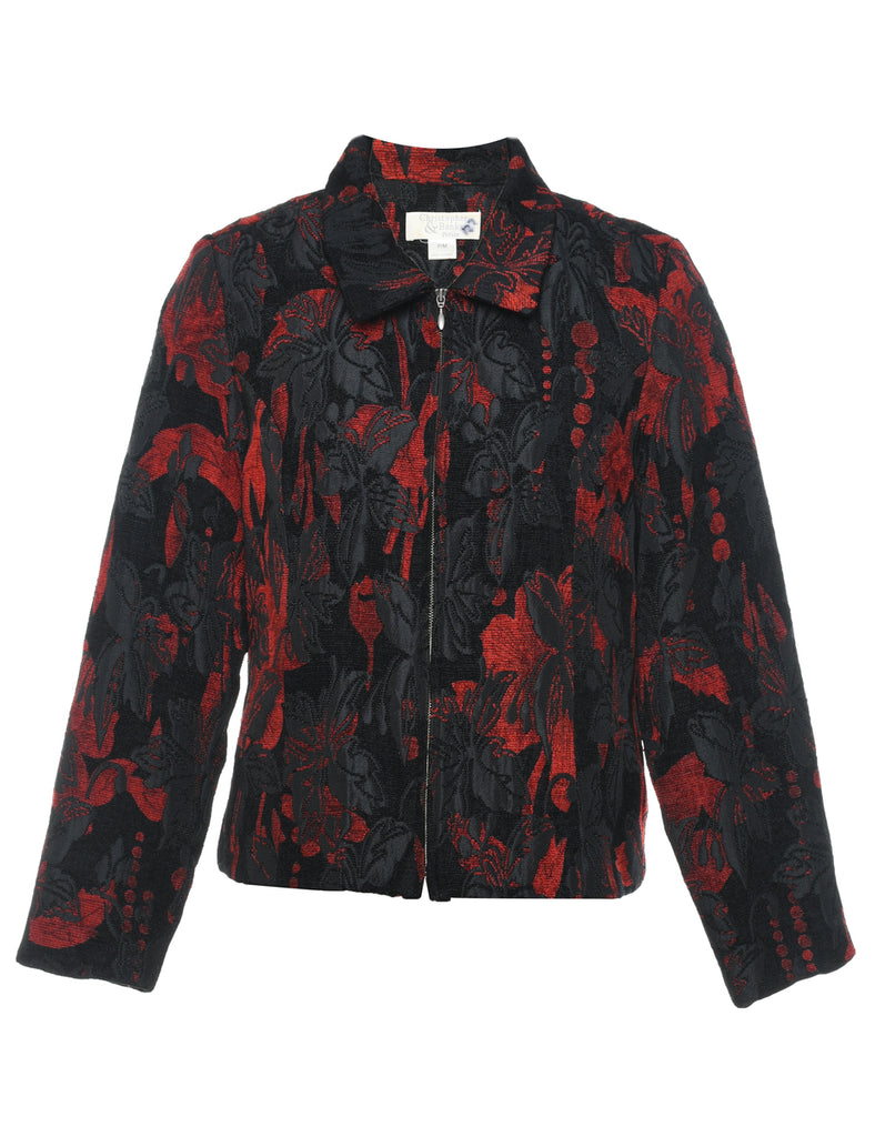 Floral Pattern Black & Red Sparkly Tapestry Jacket - M