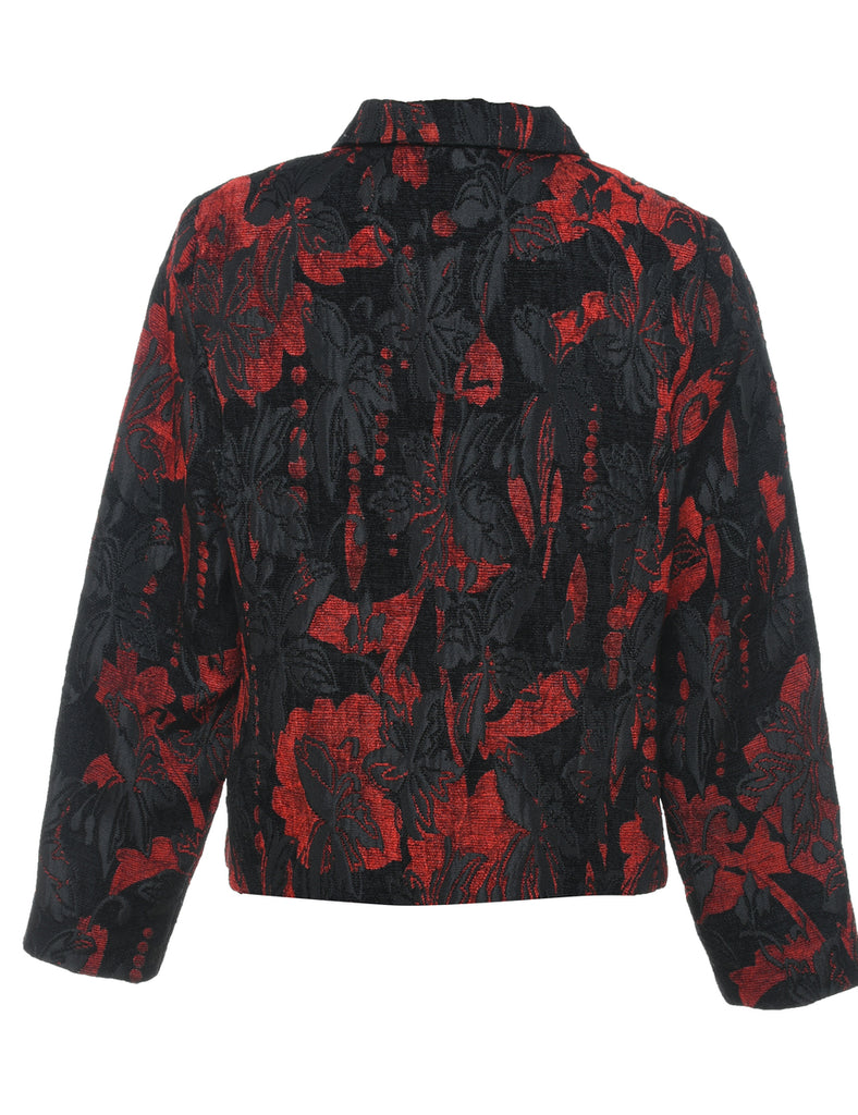 Floral Pattern Black & Red Sparkly Tapestry Jacket - M