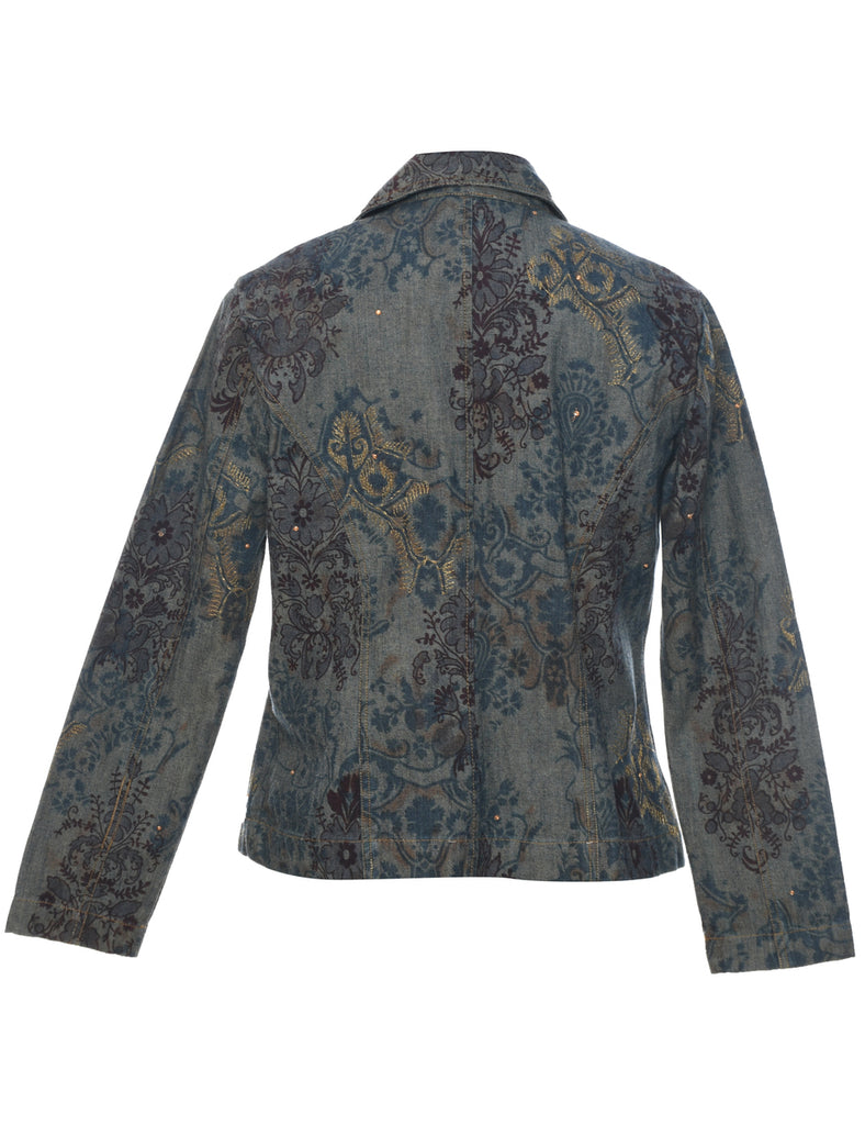 Floral Pattern Denim Jacket - M