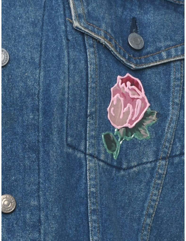 Floral Pattern Denim Jacket - M