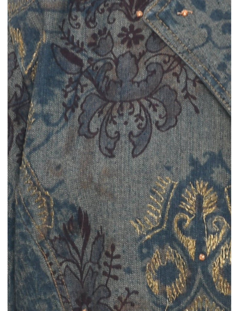 Floral Pattern Denim Jacket - M
