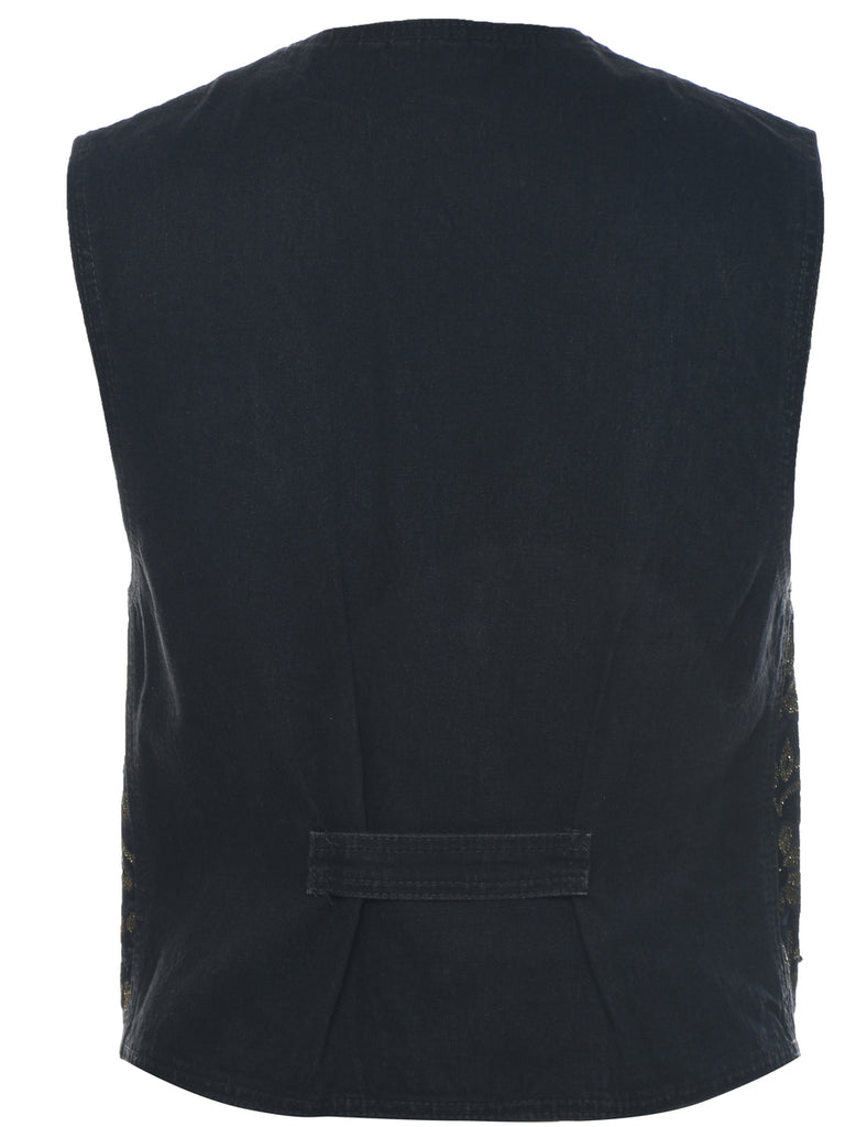 Floral Pattern Denim Jacket Vest - S