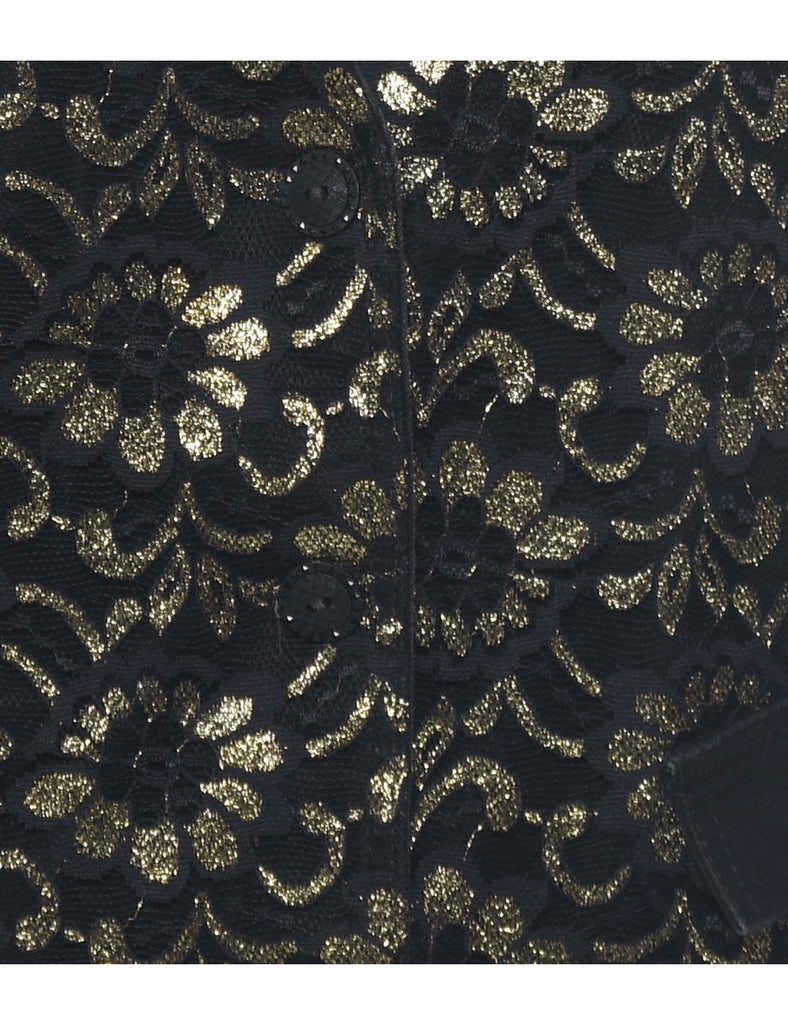 Floral Pattern Denim Jacket Vest - S