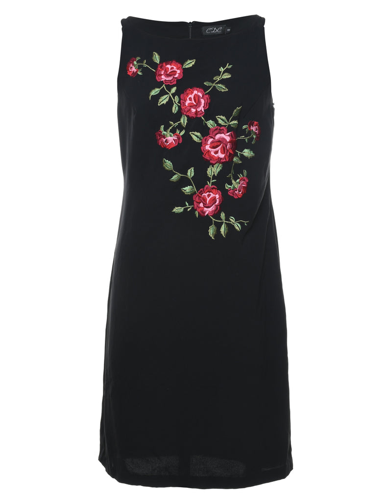 Floral Pattern Embroidered Evening Dress - S