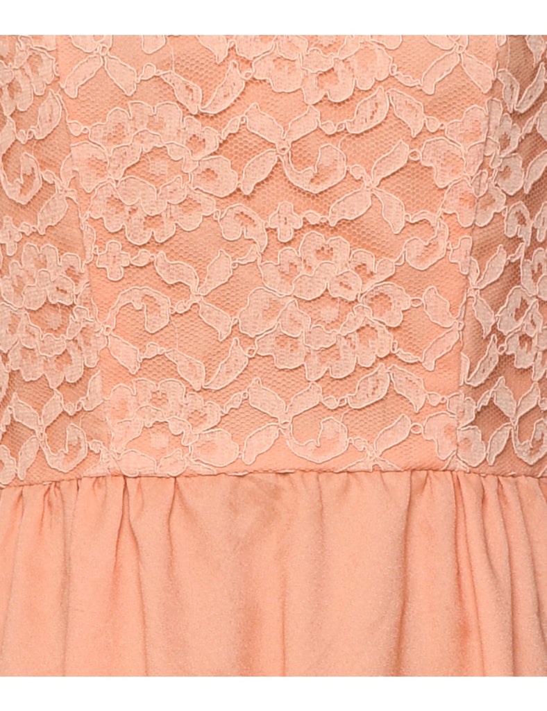 Floral Pattern Lace Peach 1970s Maxi Dress - XS